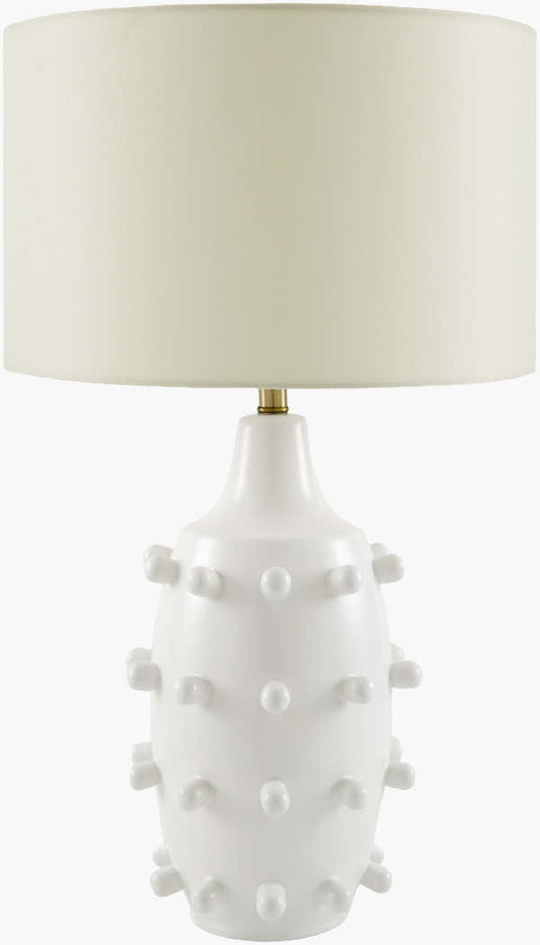 Sculpted White Ceramic Table Lamp with Linen Shade