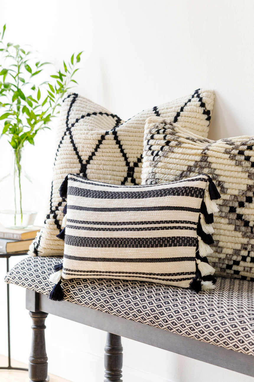 Munden Black White Striped Lumbar Pillow - Clearance