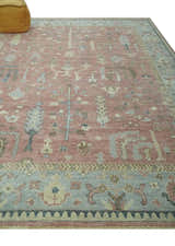 Distress Finished Tree of Life Hand Knotted Rust and Blue Custom Made Wool Rug
