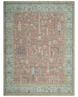 Distress Finished Tree of Life Hand Knotted Rust and Blue Custom Made Wool Rug