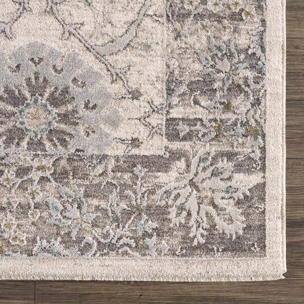 Sample Gauge Cream & Gray Blue Rug with Fringes