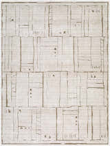 Close-up of Alma Machine Woven Elle Decor x LIVABLISS EDAL-2300 Area Rug with a taupe and dark brown geometric design. Design-Rectangle-537