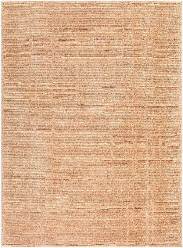 Close-up of the Alma Elle Decor x LIVABLISS EDAL-2303 area rug. Tan rug with a subtle, contemporary linear pattern. Design-Rectangle-537