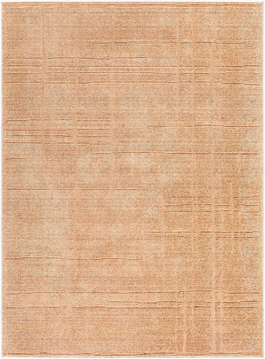 Close-up of the Alma Elle Decor x LIVABLISS EDAL-2303 area rug. Tan rug with a subtle, contemporary linear pattern. Design-Rectangle-537
