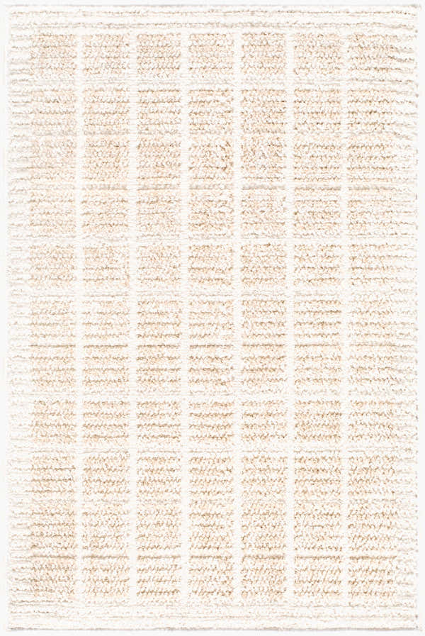 Close-up of the Odeon Elle Decor x LIVABLISS EDOD-2300 area rug. Beige and ivory rug with a textured, grid-like pattern. Design-Rectangle-221