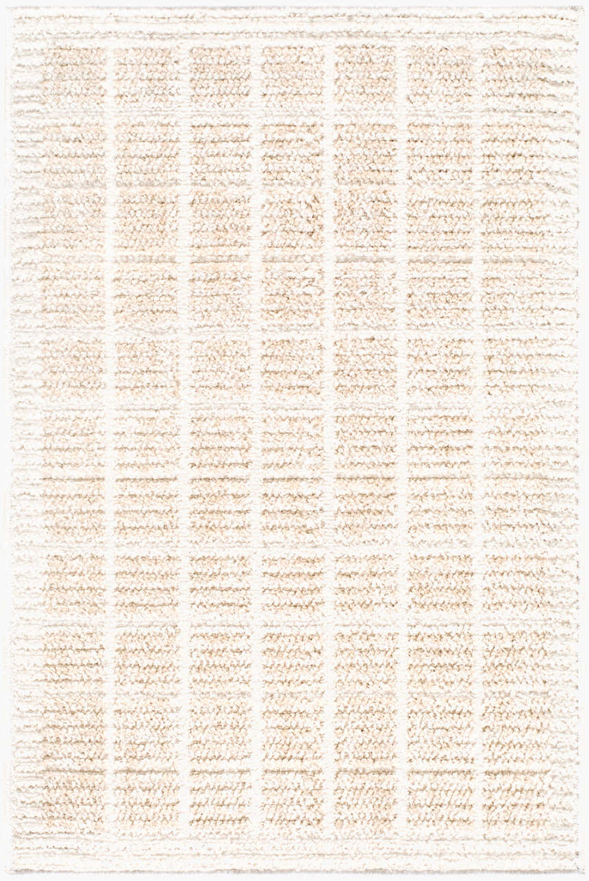 Close-up of the Odeon Elle Decor x LIVABLISS EDOD-2300 area rug. Beige and ivory rug with a textured, grid-like pattern. Design-Rectangle-221