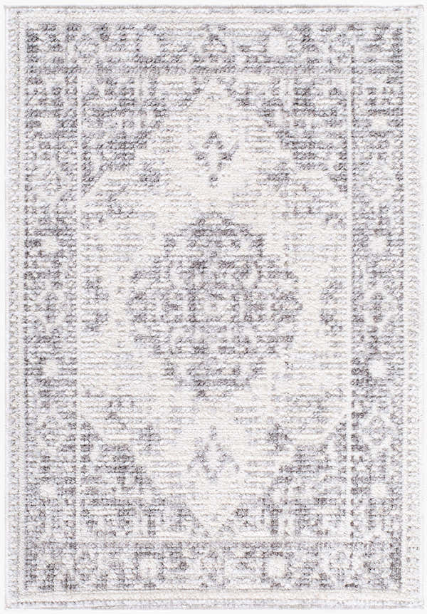 Close-up of the Odeon Machine Woven Elle Decor x LIVABLISS EDOD-2305 Area Rug. Features charcoal, cream, and gray contemporary design. Design-Rectangle-221