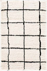 Close up of the Rivoli Elle Decor x LIVABLISS EDRV-2300 Area Rug. Cream rug with a black geometric grid pattern. Design-Rectangle-221