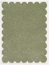 Close-up of the Rivoli Elle Decor x LIVABLISS EDRV-2303 Area Rug. Olive green rug with a cream, scalloped border. Design-Rectangle-537