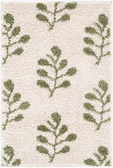Close-up of Rivoli Elle Decor x LIVABLISS EDRV-2304 area rug. Cream rug with an olive branch pattern and textured weave. Design-Rectangle-221