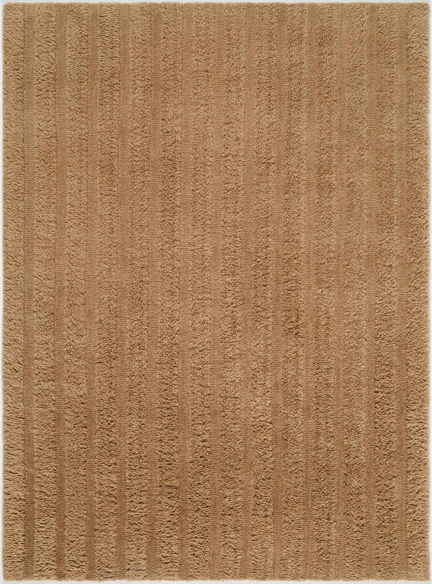 Close-up of the tan Konani Washable Area Rug. Hand woven wool rug with a subtle vertical stripe texture. Design-Rectangle
