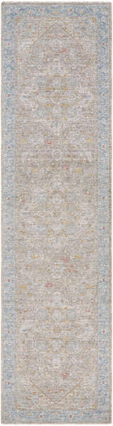 Close-up of the Ehan Cream Thick Luxe Oushak Rug. Features a traditional design with amber, pink, and light olive tones. Design-Runner-270