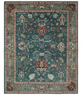 Floral Teal, Camel and Brown Hand Knotted Oriental Oushak Multi Size wool Area Rug