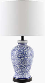 Sapphire Blue Traditional Table Lamp with linen details for bedside or console tables