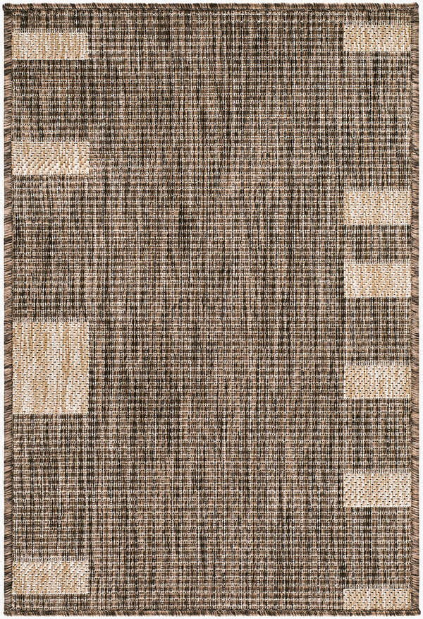 Close-up of the Boxwood Outdoor Machine Woven Galey Alix x LIVABLISS GABO-2301 Area Rug. Brown, gray, and tan woven texture. Design-Rectangle-221