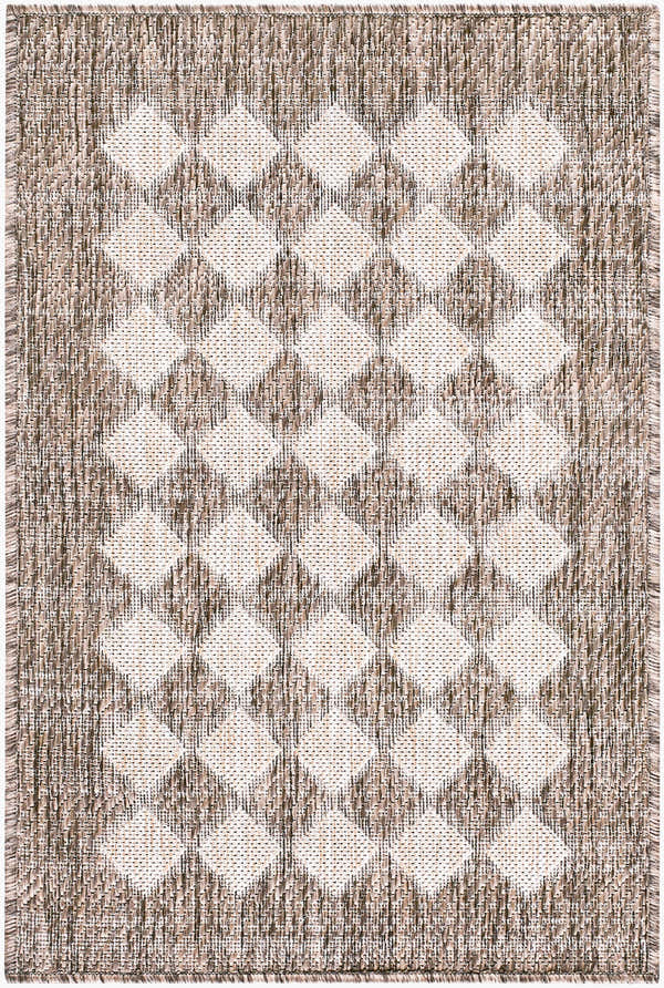 Close-up of the Mulberry Outdoor Machine Woven Galey Alix x LIVABLISS GAMU-2301 Area Rug with diamond pattern. Design-Rectangle-517