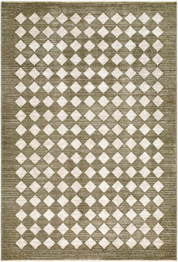 Close-up of Myrtle Avenue Galey Alix x LIVABLISS GAMY-2306 Area Rug. Diamond pattern in olive and ivory tones. Design-Rectangle-537