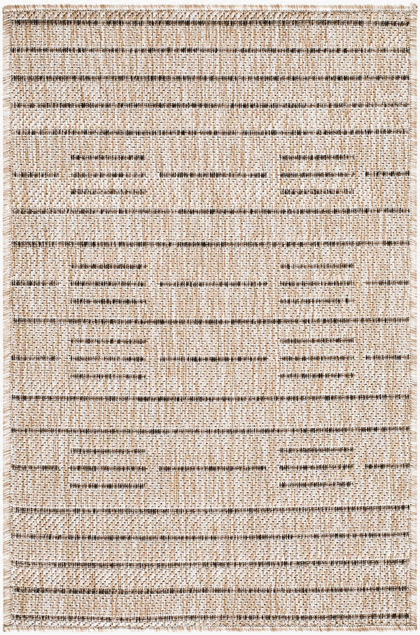 Close-up of Rye Outdoor Galey Alix x LIVABLISS GARY-2300 Area Rug, showing tan, light gray, and dark brown woven texture. Design-Rectangle-221