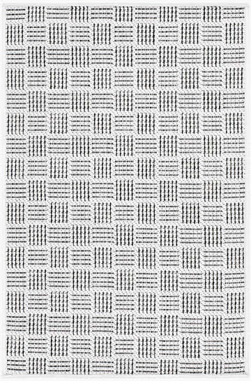 Close-up of Westport Outdoor Galey Alix x LIVABLISS GAWE-2301 Area Rug. Black and gray woven pattern on off-white. Design-Rectangle-221