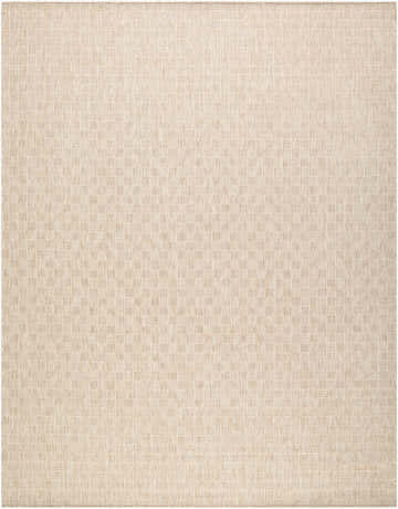 Close-up of the Lunua Tan Abstract Outdoor Rug. Machine woven polypropylene with a subtle geometric pattern. Design-Rectangle-71010