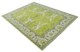 Green and Ivory Hand knotted Oriental Oushak Multi Size wool Area Rug