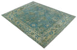 Green, Beige and Blue Hand knotted Traditional Oushak Multi Size Wool Area Rug