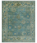 Green, Beige and Blue Hand knotted Traditional Oushak Multi Size Wool Area Rug