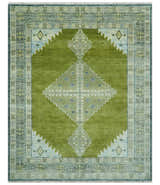 Green, Blue and Gray Hand Knotted Traditional Heriz Multi Size wool area rug
