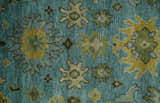 Hand Knotted Teal and Gold Traditional Oushak Multi Size Wool Area Rug