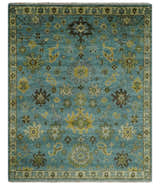 Hand Knotted Teal and Gold Traditional Oushak Multi Size Wool Area Rug