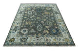 Custom Made Hand Knotted Charcoal and Ivory Traditional Oushak Wool Area Rug