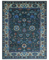 Hand Knotted Teal, Blue and Ivory Traditional Oriental Oushak Multi Size Wool Area Rug