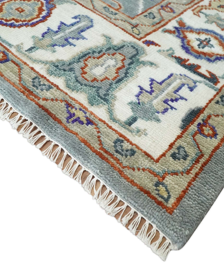 Hand Knotted Gray and Ivory Traditional Oriental Oushak Wool Area Rug