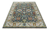 Custom Made Hand Knotted Teal, Blue and Ivory Traditional Oushak Wool Area Rug