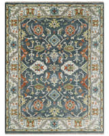 Custom Made Hand Knotted Teal, Blue and Ivory Traditional Oushak Wool Area Rug