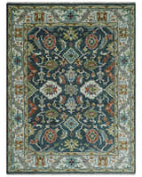 Teal and Ivory Traditional Hand Knotted Oriental Oushak Custom Made Wool Area Rug