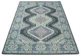 Custom Made Ivory, Charcoal, Silver and Blue Traditional Hand knotted wool Area Rug