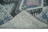 Custom Made Ivory, Charcoal, Silver and Blue Traditional Hand knotted wool Area Rug