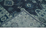 Hand Knotted Blue, Silver and Ivory Traditional Oushak Vintage Style Wool Rug