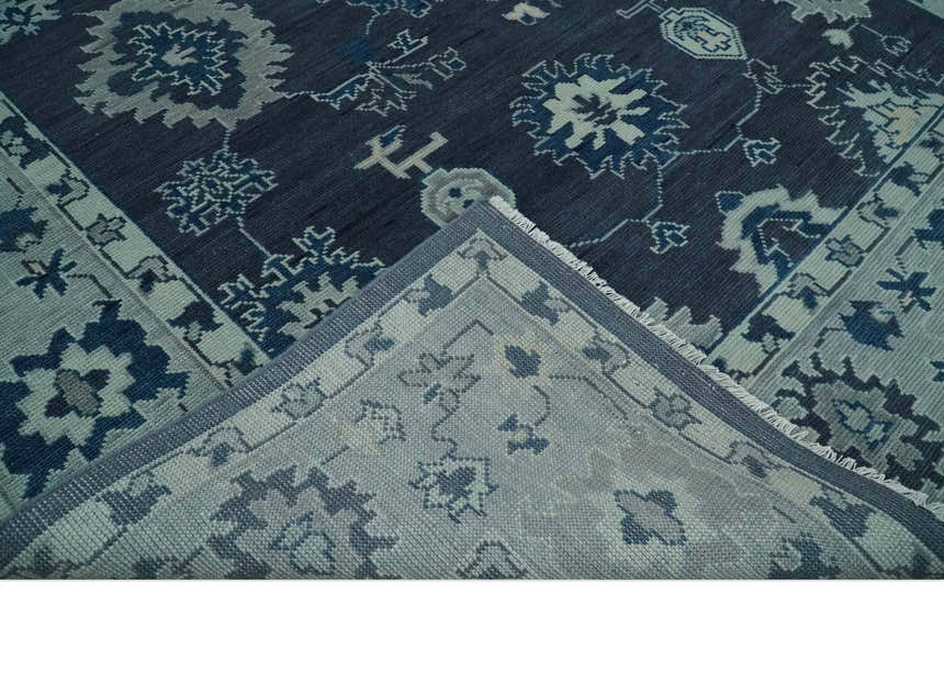 Hand Knotted Blue, Silver and Ivory Traditional Oushak Vintage Style Wool Rug