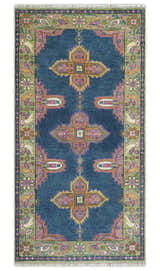 Hand Knotted Blue, Silver and Pink Traditional Heriz Serapi Wool Rug, Living Room and Bedroom Rug