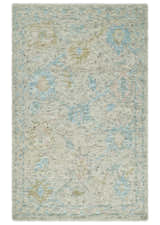 Contemporary Ivory and Blue Hand Knotted Multi Size Rug