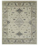 Custom Made Hand Knotted Ivory and Charcoal Traditional Tribal Natural Wool Area Rug, Kids, Living Room and Bedroom Rug
