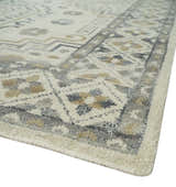 Hand Knotted Ivory, Gray and Beige Traditional Medallion Natural Wool Custom Made Area Rug, Kids, Living Room and Bedroom Rug