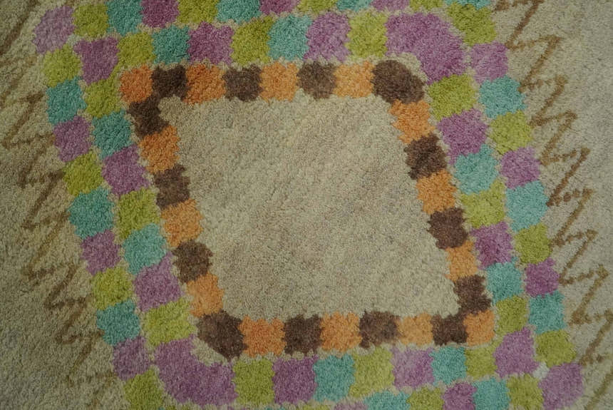 Hand Knotted Peach and Beige Traditional Southwestern Multi Size wool area rug