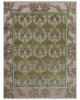 Hand Knotted Pink, Green and Beige Floral Traditional Antique Style Wool Area Rug