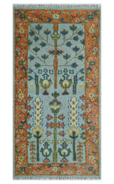 Hand Knotted Rust and Blue Traditional Turkish Vintage Multi Size Wool Rug