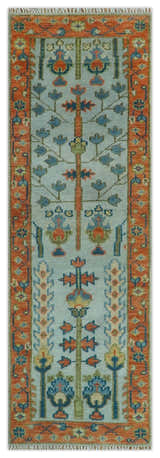 Hand Knotted Rust and Blue Traditional Turkish Vintage Multi Size Wool Rug