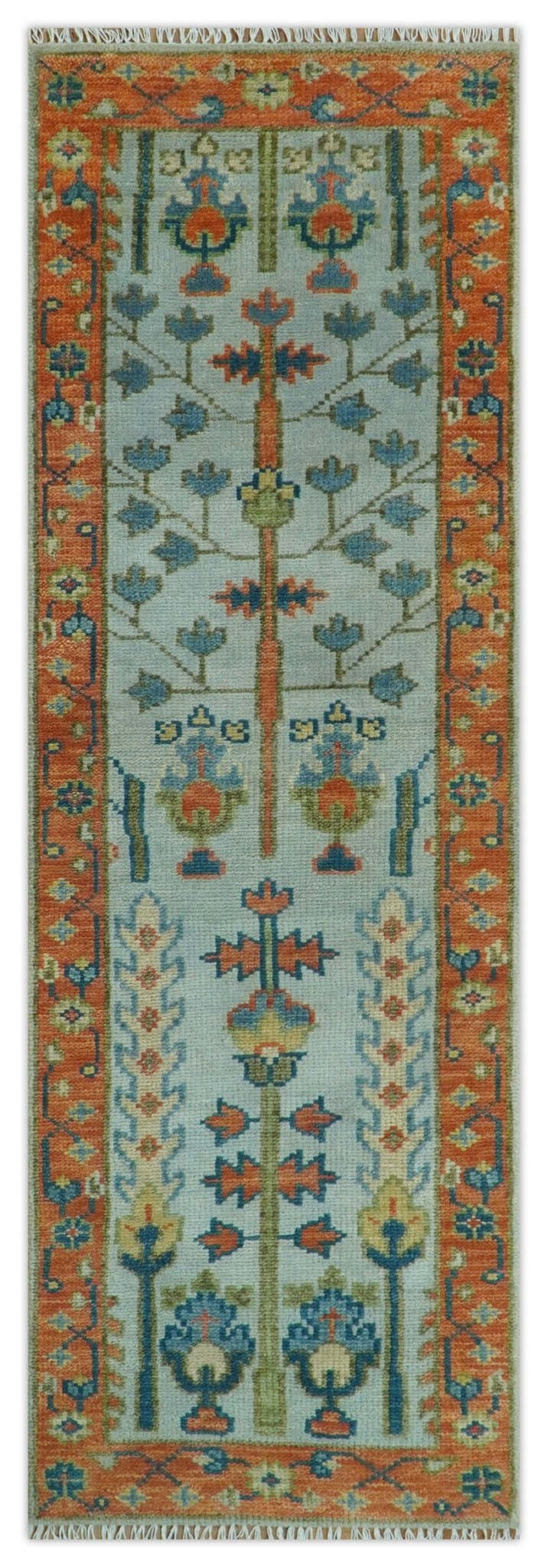 Hand Knotted Rust and Blue Traditional Turkish Vintage Multi Size Wool Rug
