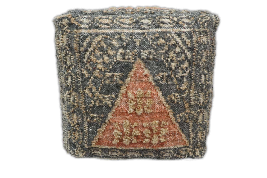 Hand Woven Boho Tribal Large Charcoal Jute and Wool Pouf | TRD119P